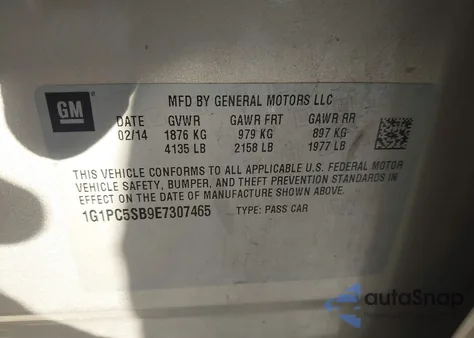 2014 Chevrolet Cruze 1Lt Auto z USA, uszkodzony, nr VIN 1G1PC5SB9E7307465